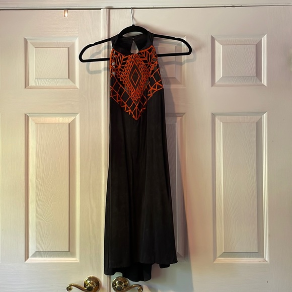 Free People Open Back Black Dress with Orange Mesh Detailing at Top Size Small - Picture 1 of 6